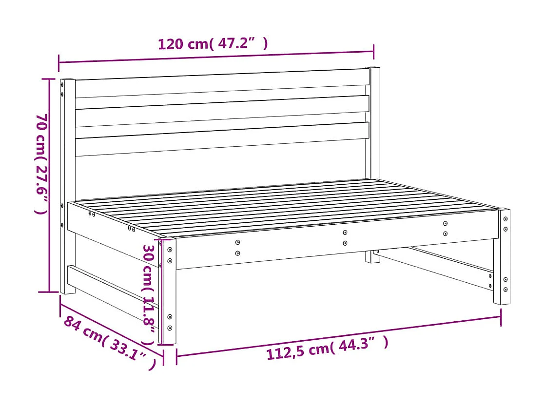 Garten-Mittelsofa Grau 120x80 cm Massivholz Kiefer