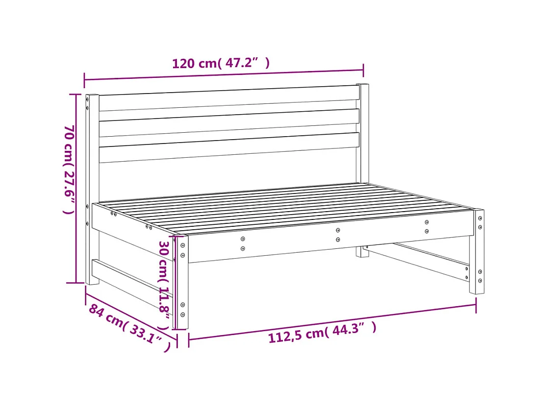 Garten-Mittelsofa Grau 120x80 cm Massivholz Kiefer