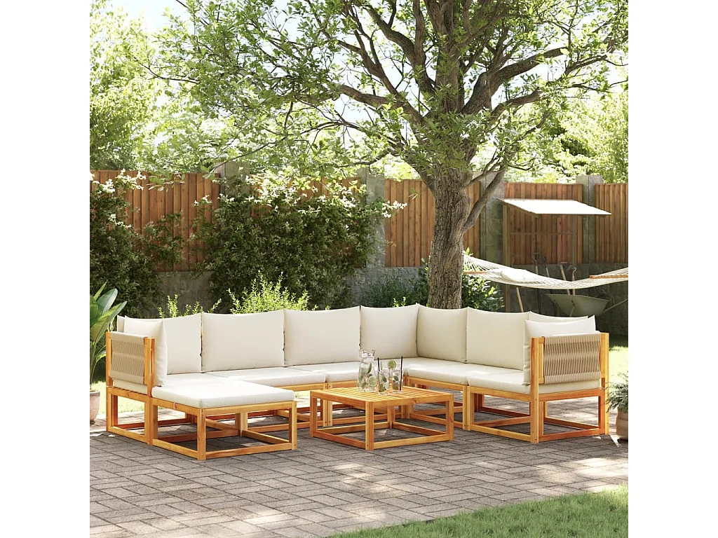 Ensemble de canapés de jardin 8 pièces avec coussins en bois d'acacia et corde