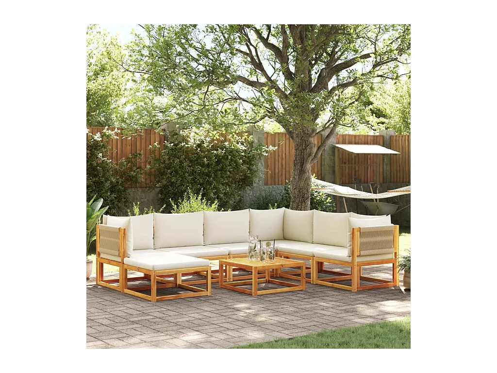 Ensemble de canapés de jardin 8 pièces avec coussins en bois d'acacia et corde