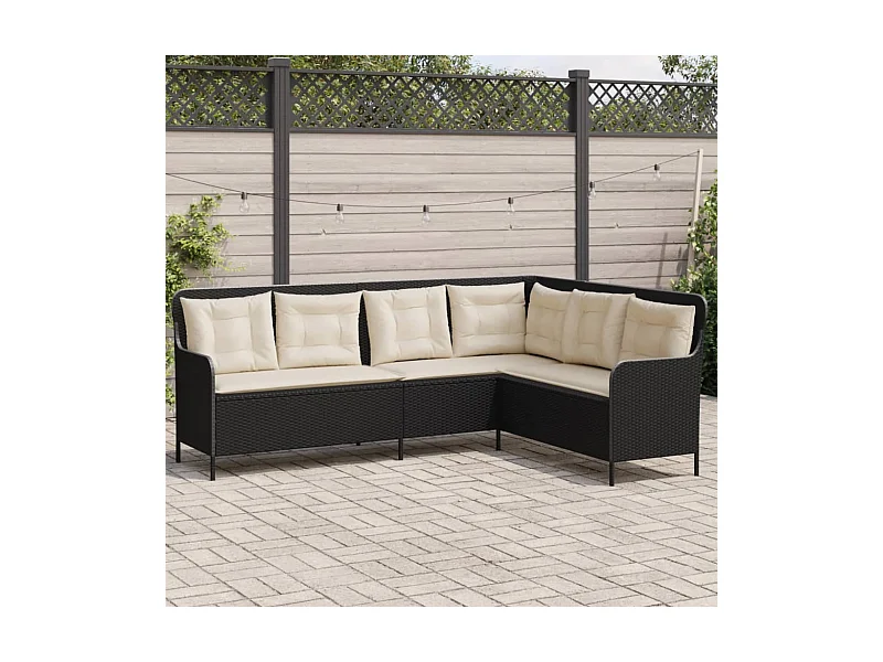 Divano da Giardino a L con Cuscini Nero in Polyrattan