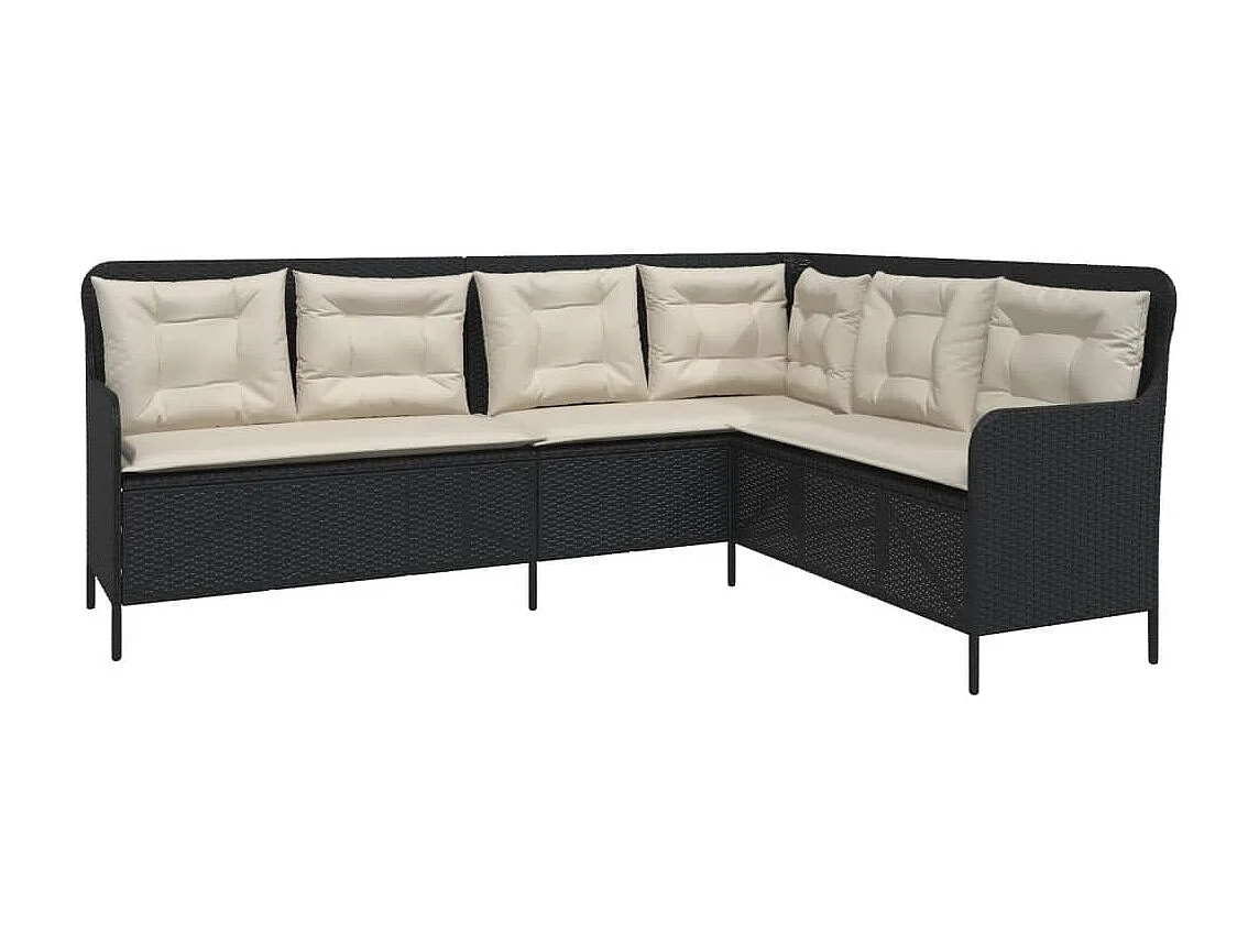 Tuinbank met kussens L-vormig poly rattan zwart