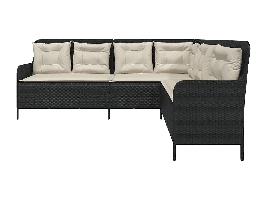 Tuinbank met kussens L-vormig poly rattan zwart