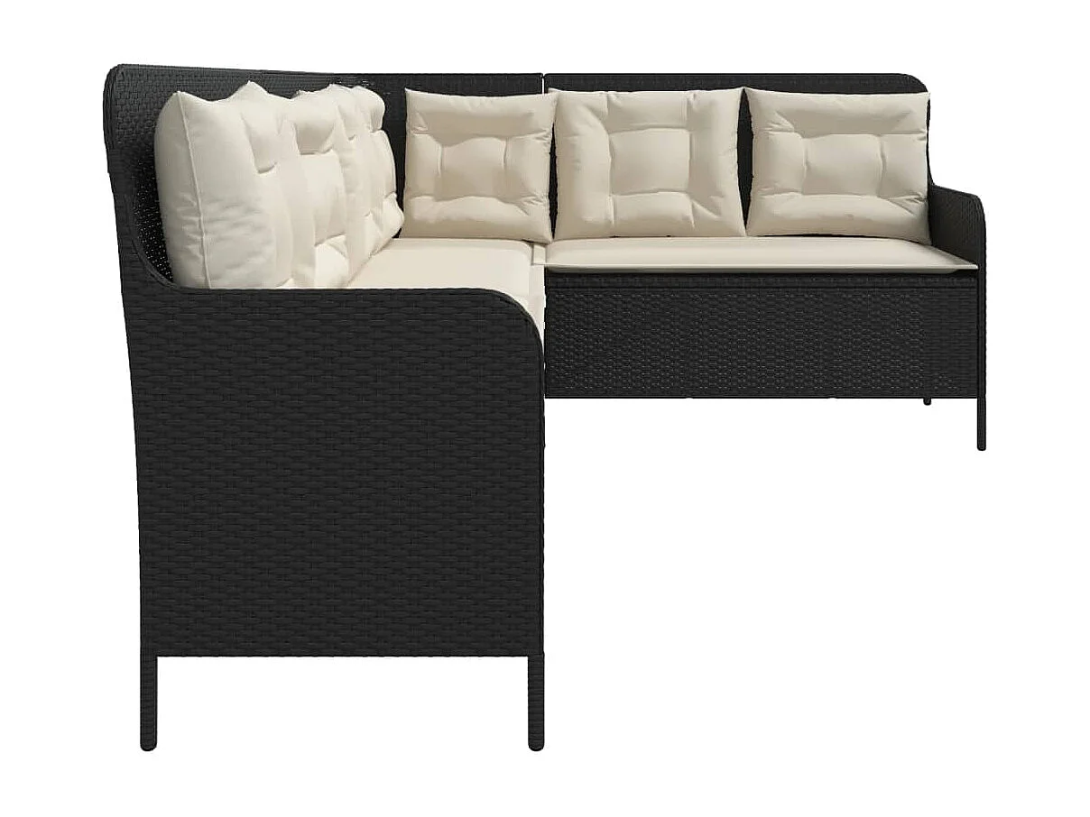Tuinbank met kussens L-vormig poly rattan zwart