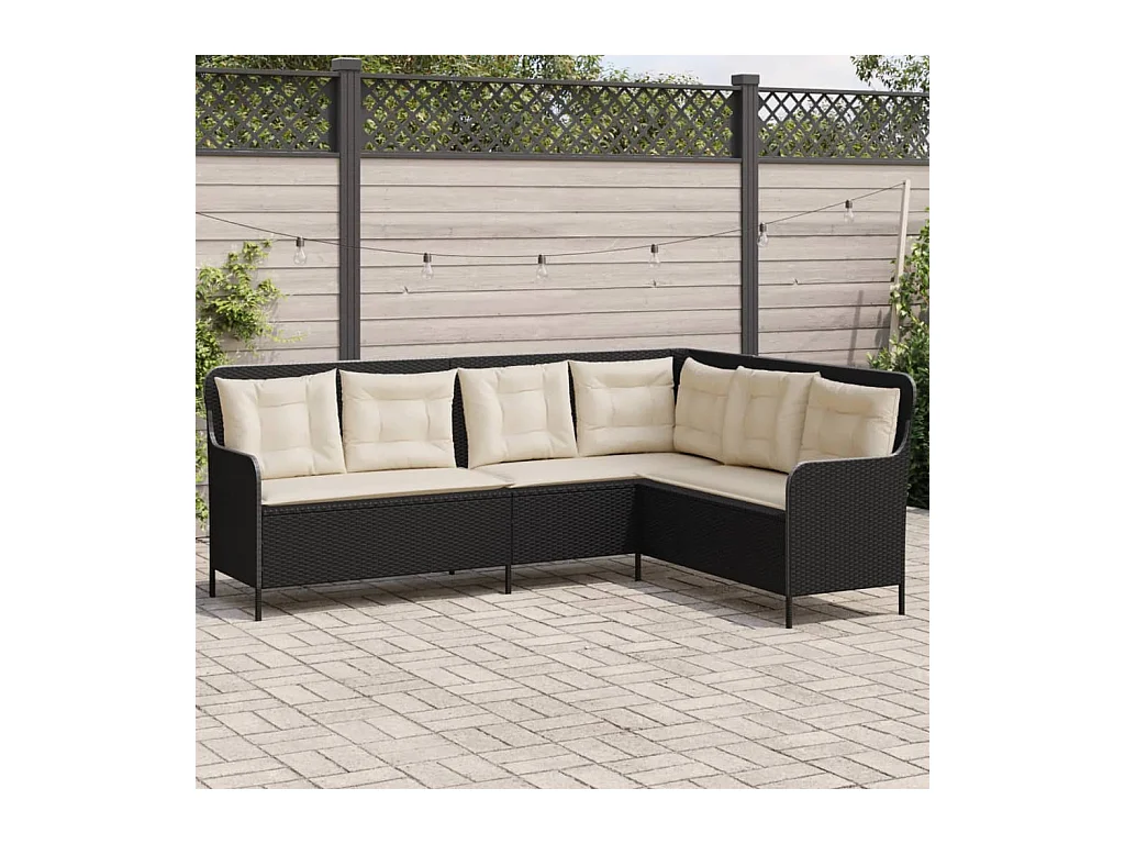 Divano da Giardino a L con Cuscini Nero in Polyrattan