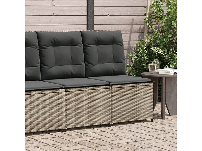 Sillón reclinable de jardín con cojines ratán sintético gris