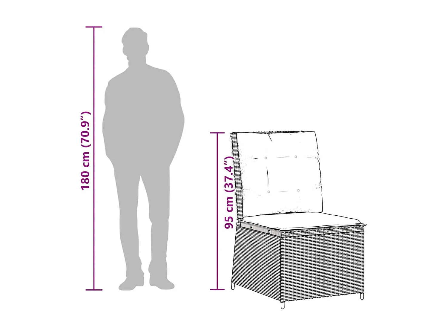 Divano Reclinabile da Giardino con Cuscini Grigio in Polyrattan