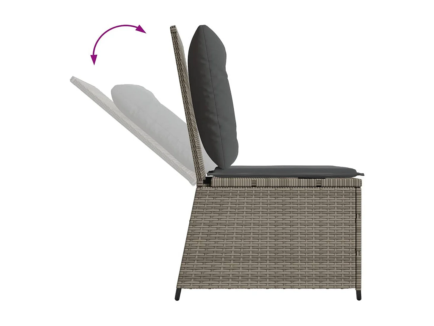 Canapé inclinable de jardin avec coussins gris résine tressée