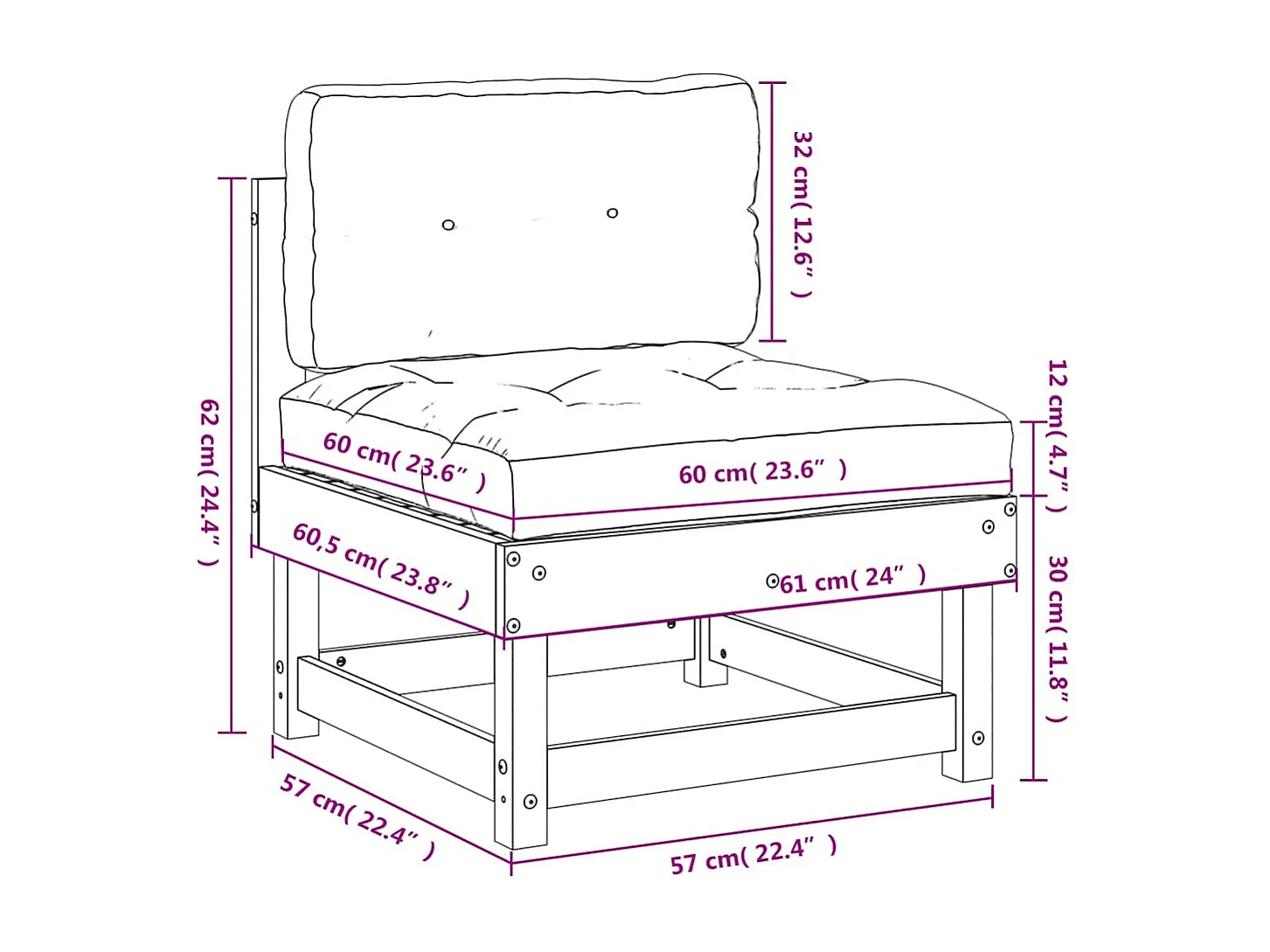 Mittelsofa mit Kissen Massivholz Douglasie