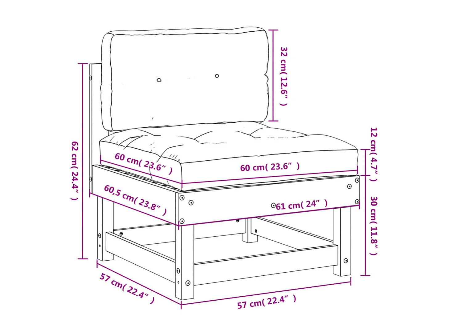 Divano Centrale con Cuscini in Legno Massello di Douglas