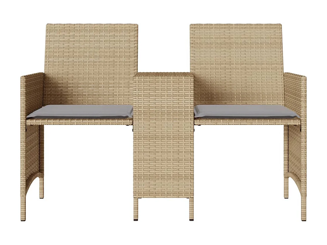 Tuinbank 2-zits met tafel en voetenbanken poly rattan beige