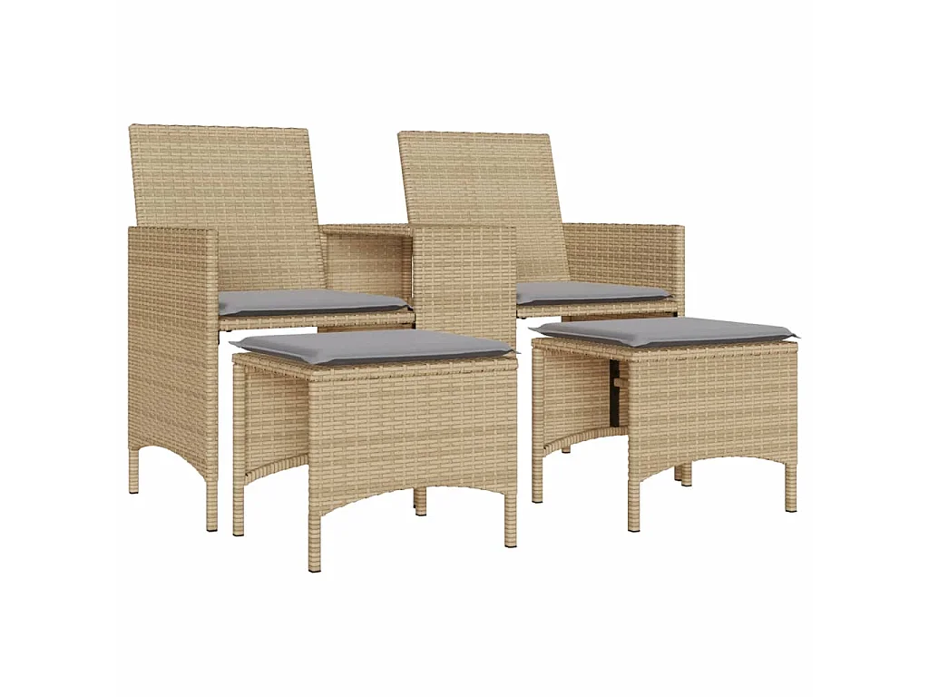 Divano Giardino 2 Posti con Tavolo e Sgabelli Beige Polyrattan