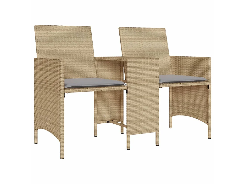 Divano Giardino 2 Posti con Tavolo e Sgabelli Beige Polyrattan