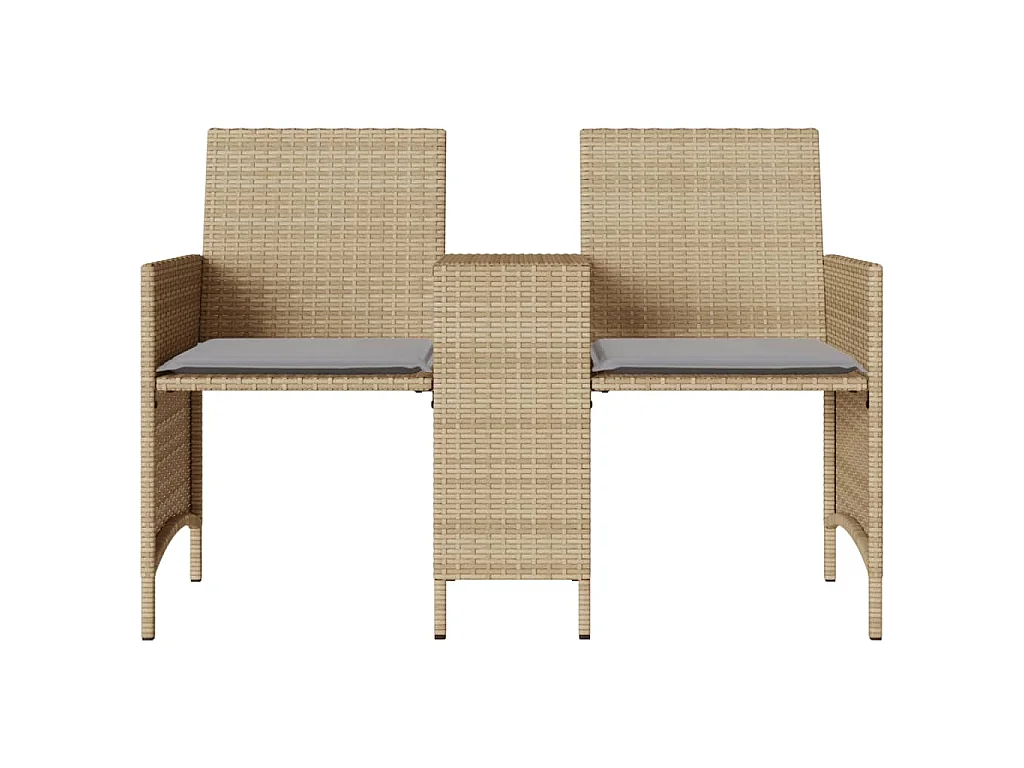 Divano Giardino 2 Posti con Tavolo e Sgabelli Beige Polyrattan