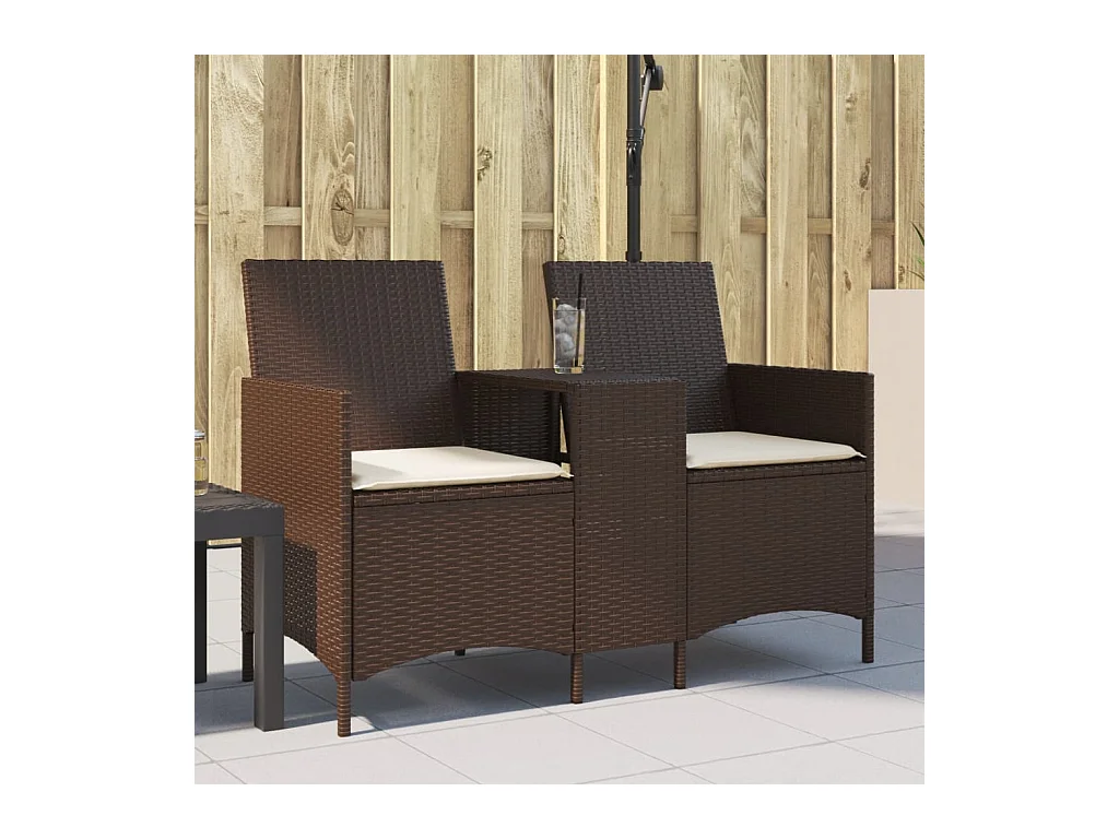 Gartensofa 2-Sitzer mit Tisch und Kissen Braun Poly Rattan