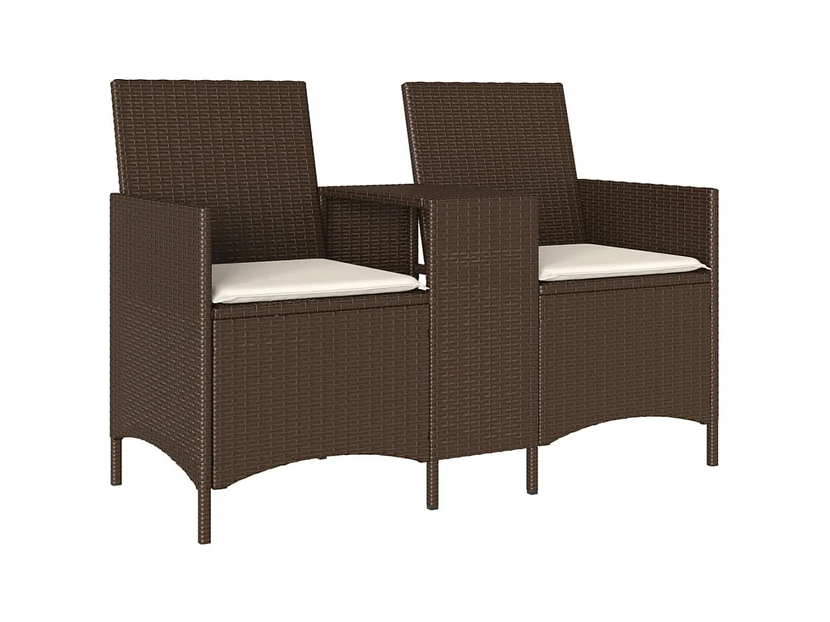 Tuinbank 2-zits met tafel en kussens poly rattan bruin