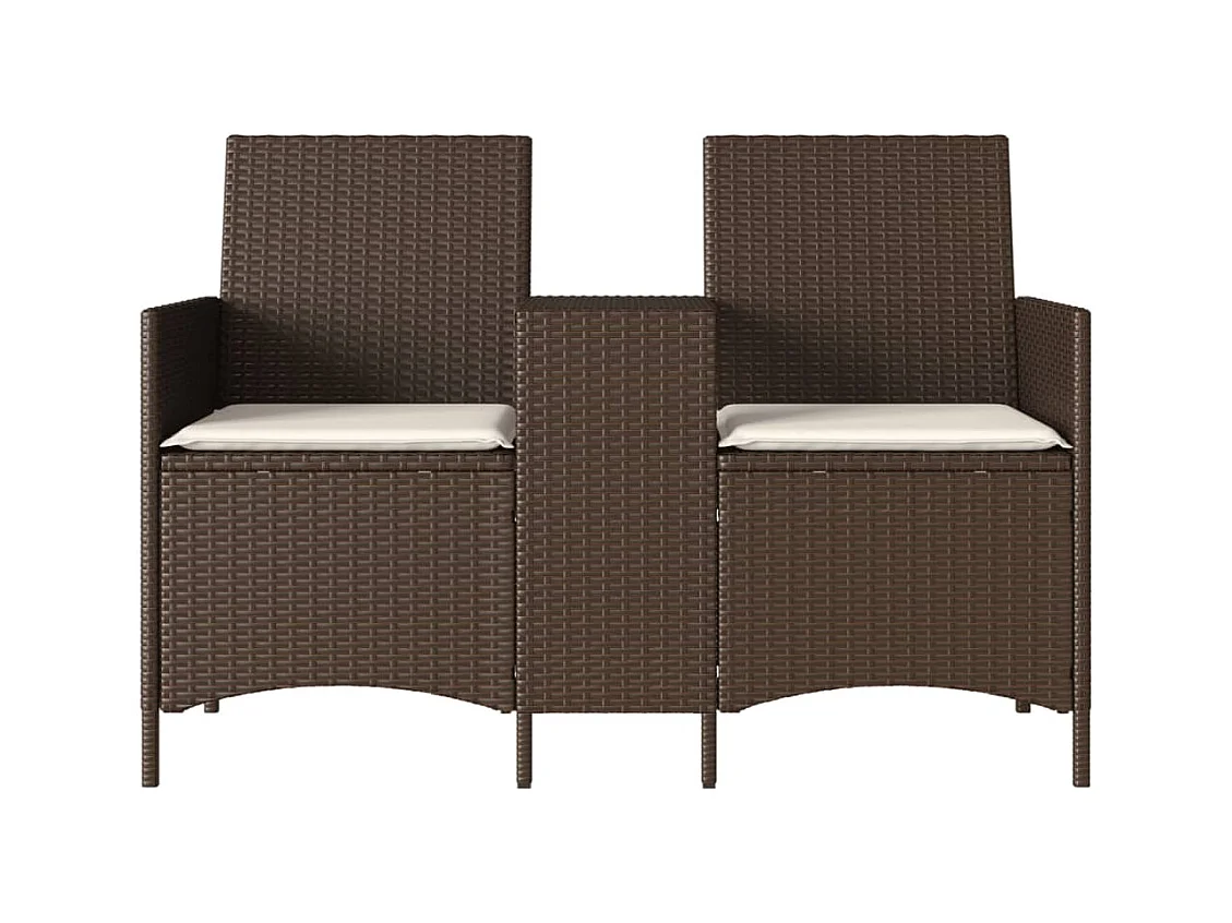 Tuinbank 2-zits met tafel en kussens poly rattan bruin