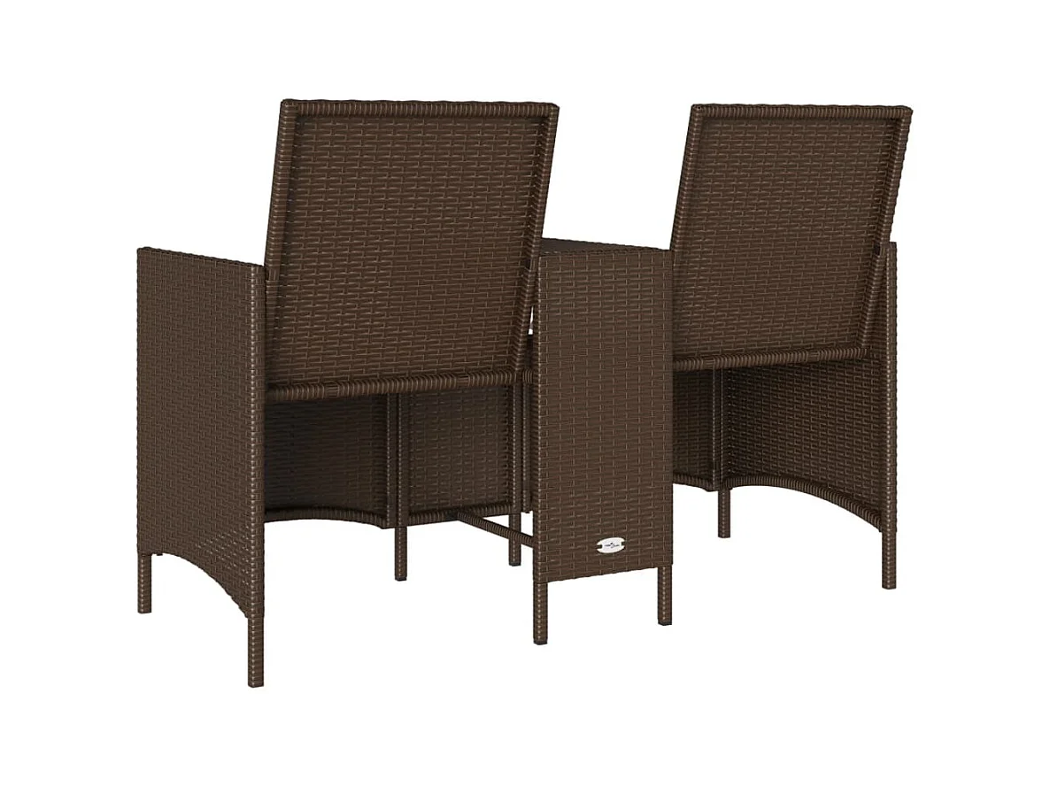 Tuinbank 2-zits met tafel en kussens poly rattan bruin