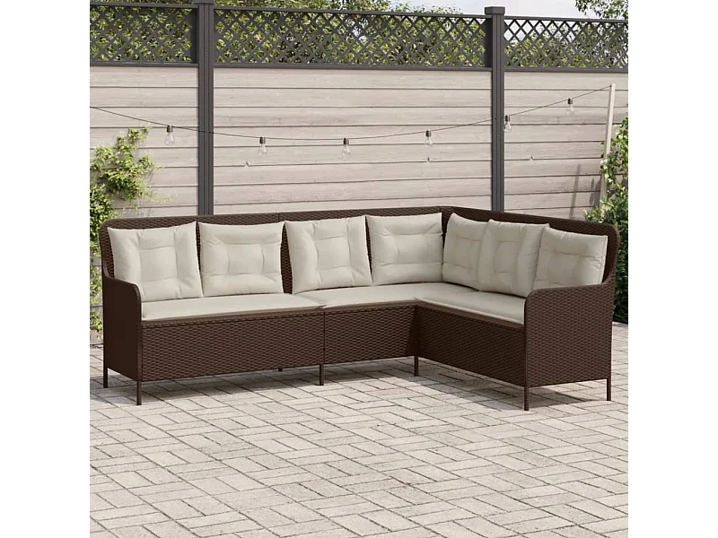 Sofá de jardim em forma de L com almofadões vime PE castanho