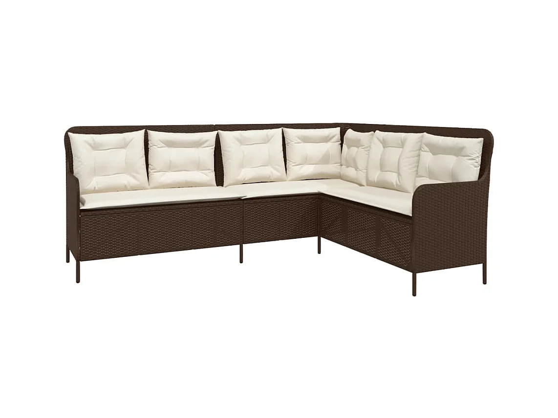Tuinbank met kussens L-vormig poly rattan bruin