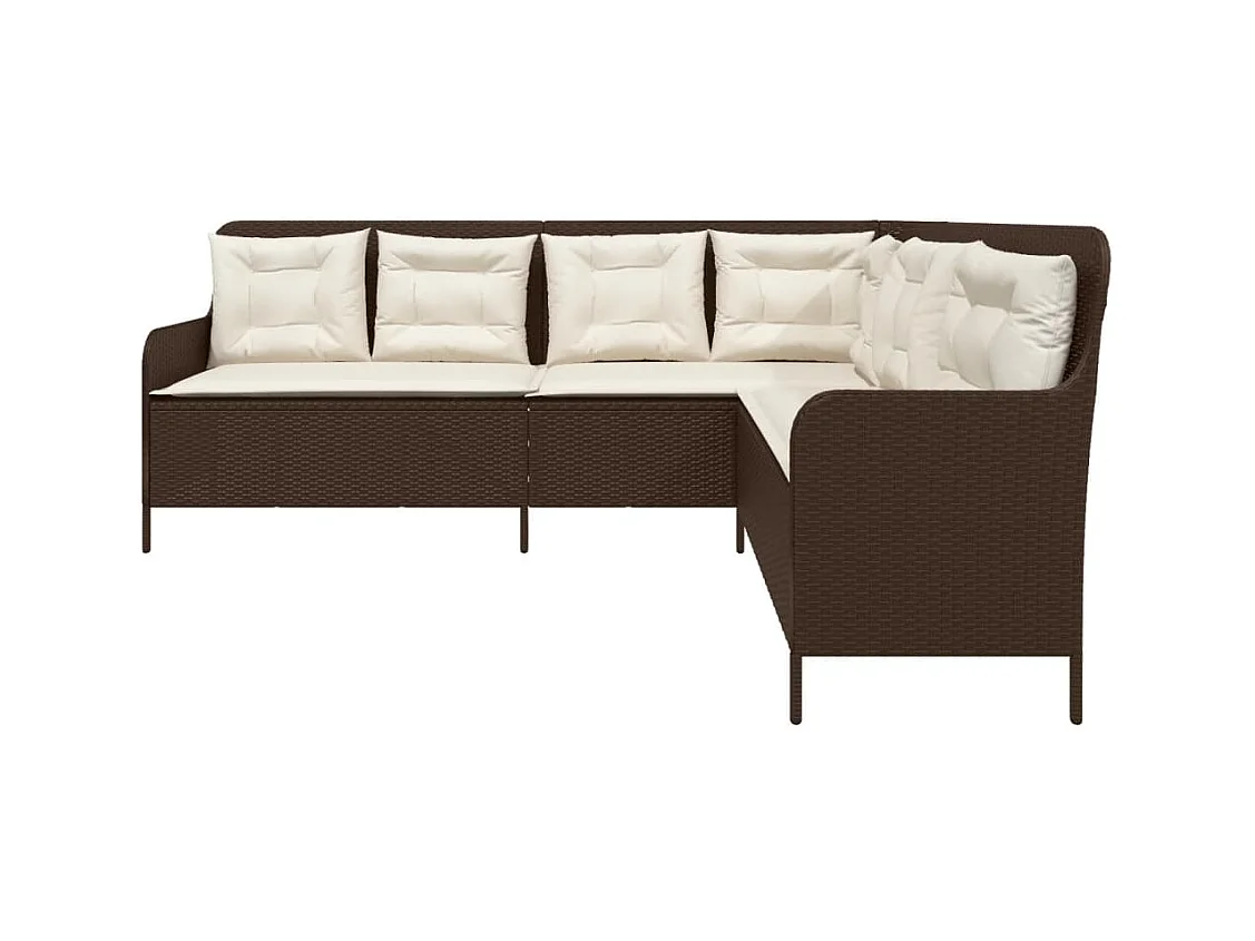 Tuinbank met kussens L-vormig poly rattan bruin