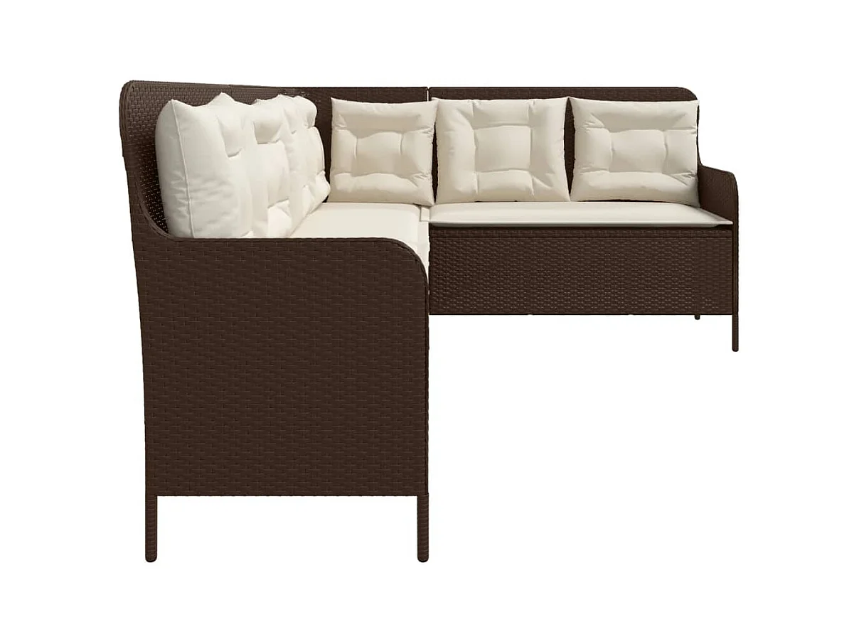 Tuinbank met kussens L-vormig poly rattan bruin