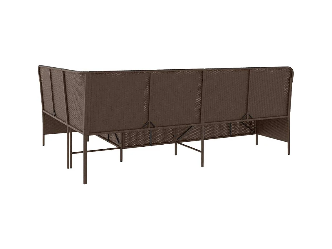 Tuinbank met kussens L-vormig poly rattan bruin