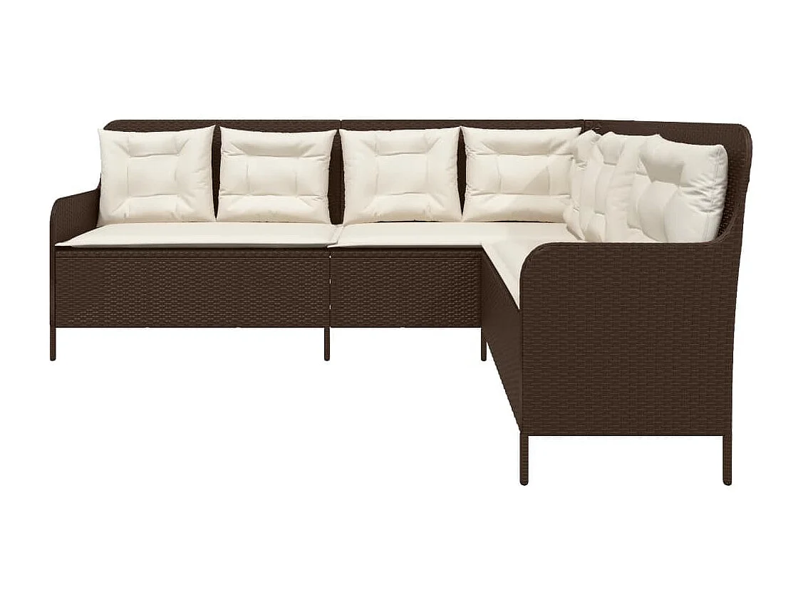 Canapé de jardin avec coussins forme de L marron résine tressée