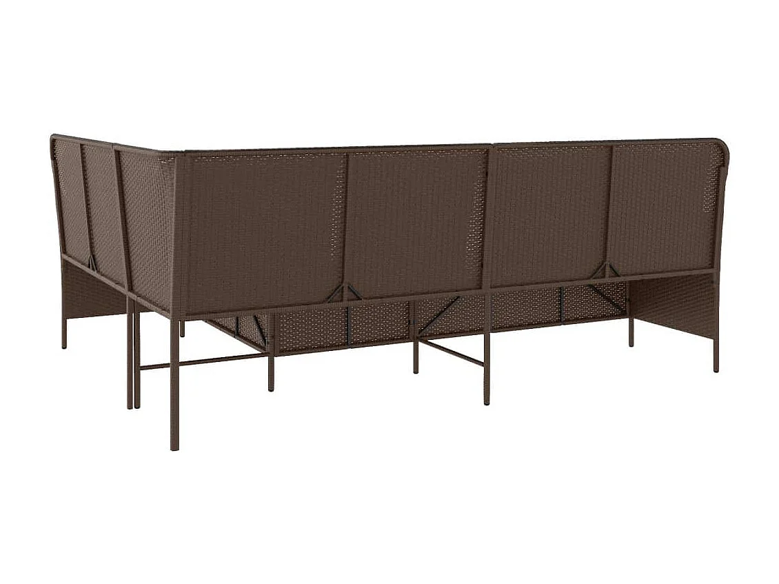 Canapé de jardin avec coussins forme de L marron résine tressée