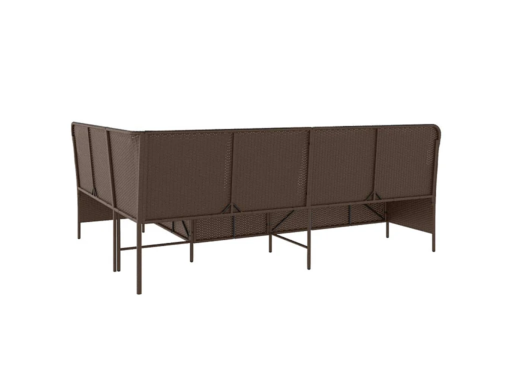Tuinbank met kussens L-vormig poly rattan bruin