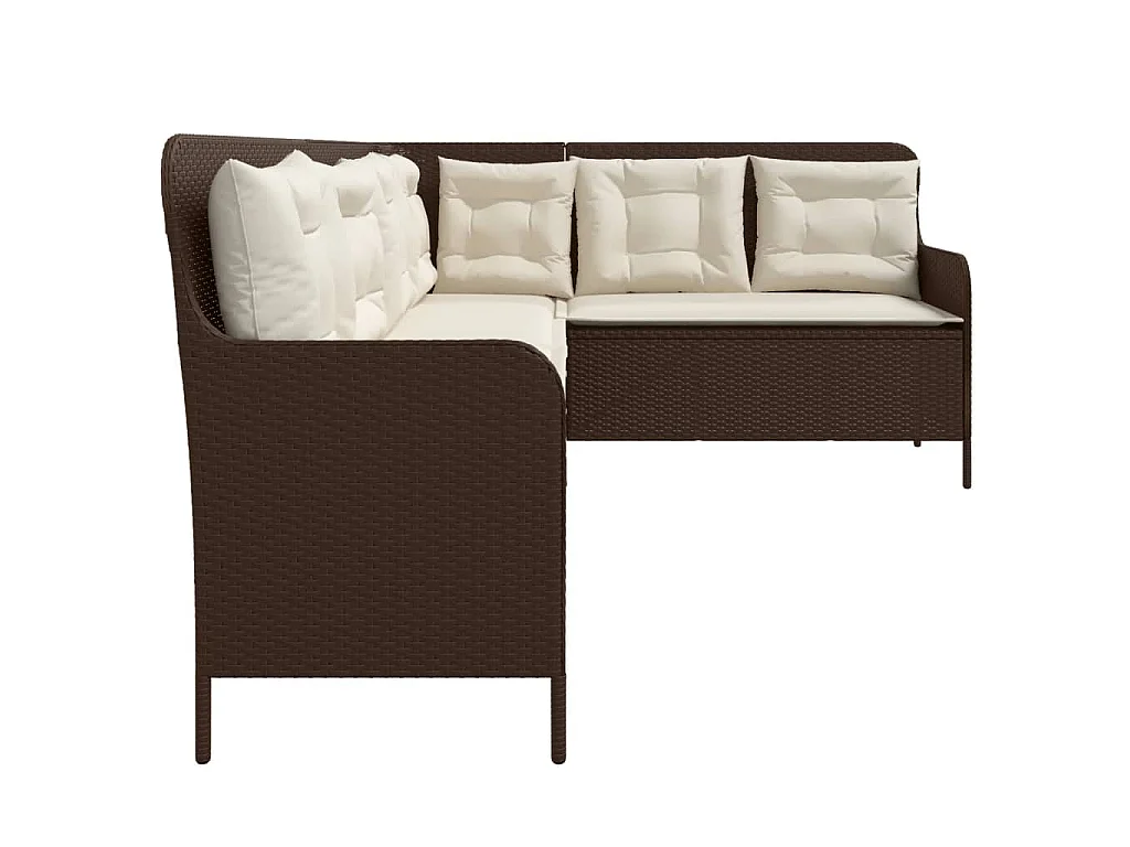Tuinbank met kussens L-vormig poly rattan bruin