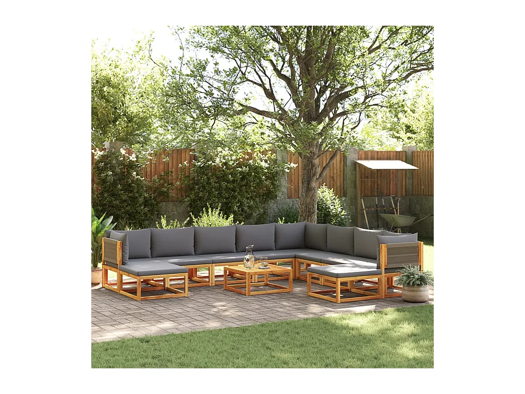 Ensemble de canapés de jardin 11 pièces avec coussins en bois d'acacia et corde