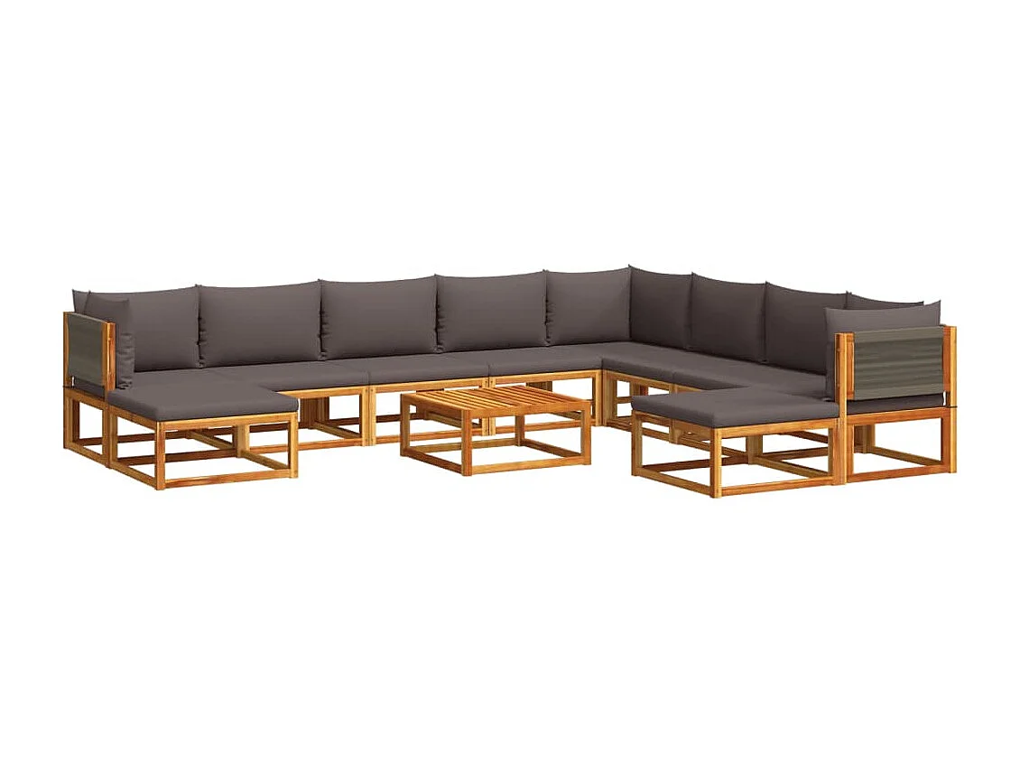 11-delige tuinbankset met kussens acaciahout & touw