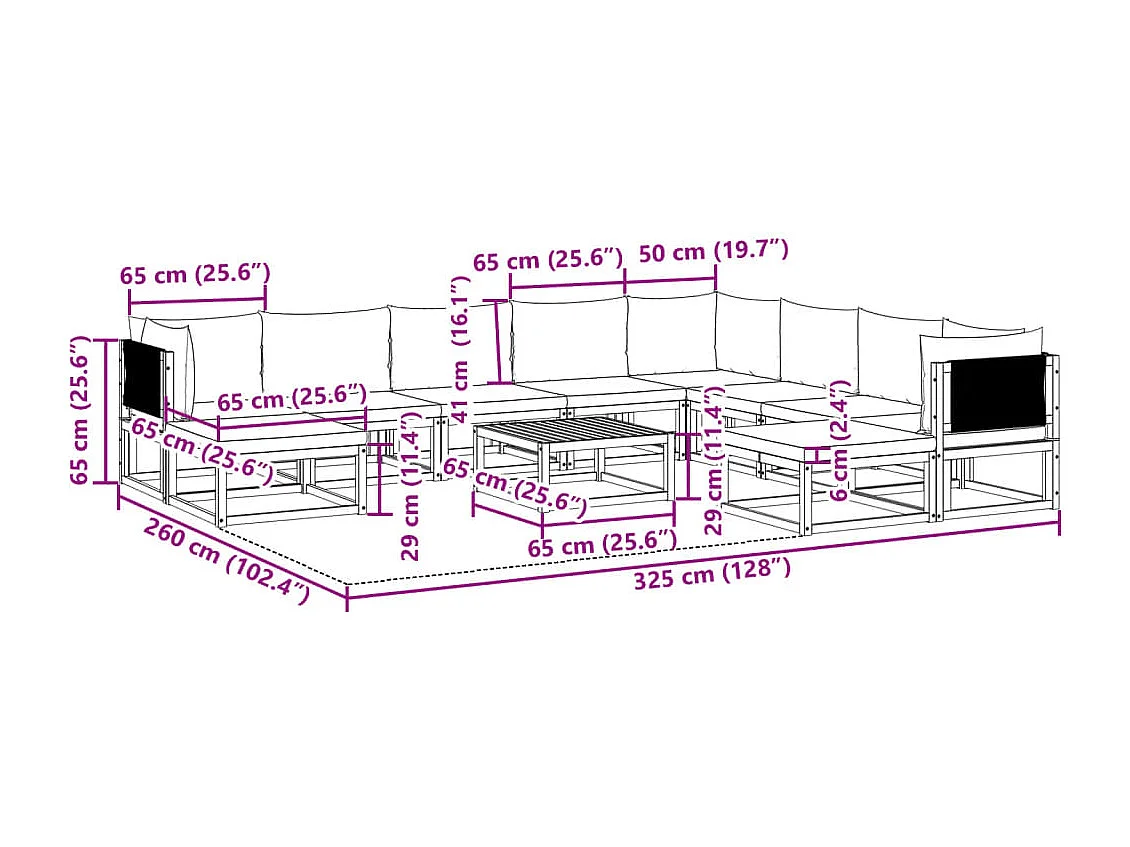 11-delige tuinbankset met kussens acaciahout & touw