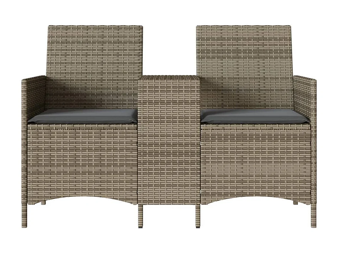 Tuinbank 2-zits met tafel en kussens poly rattan grijs