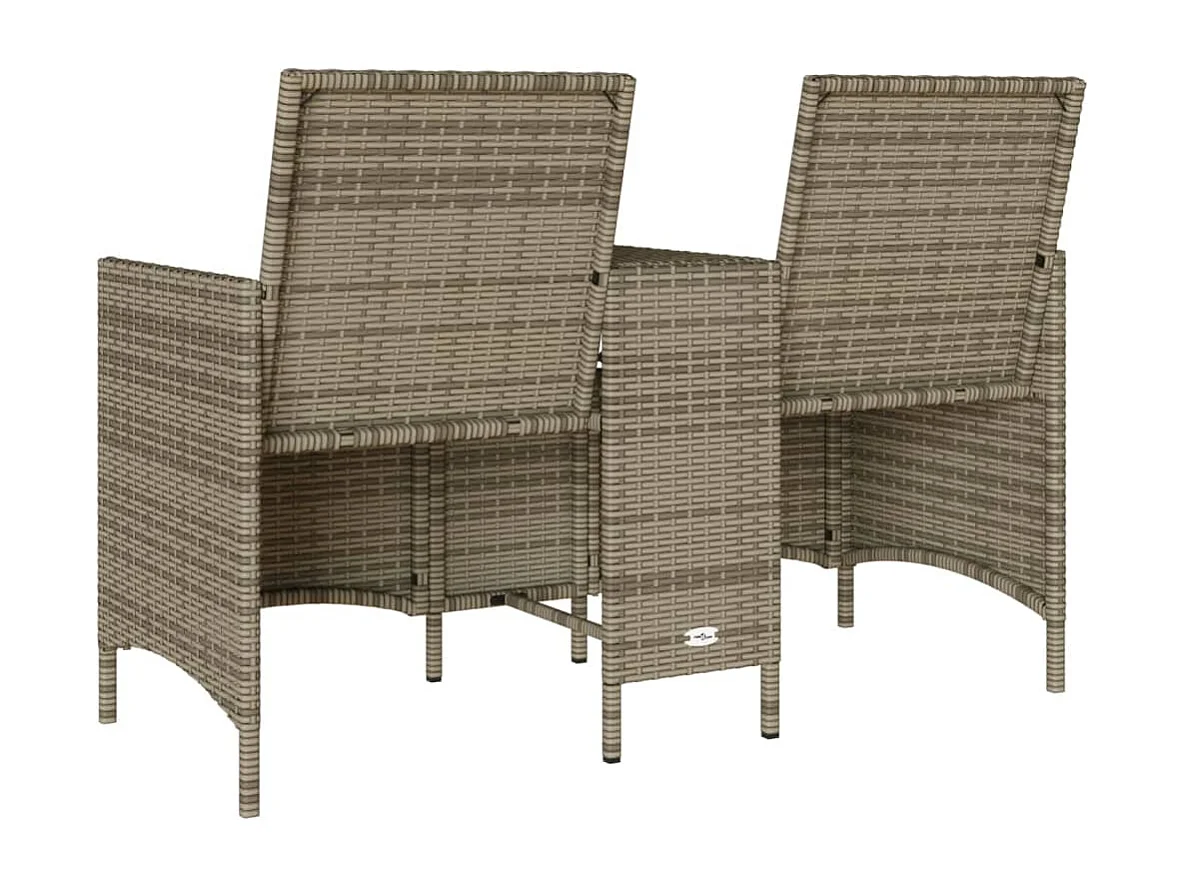 Tuinbank 2-zits met tafel en kussens poly rattan grijs