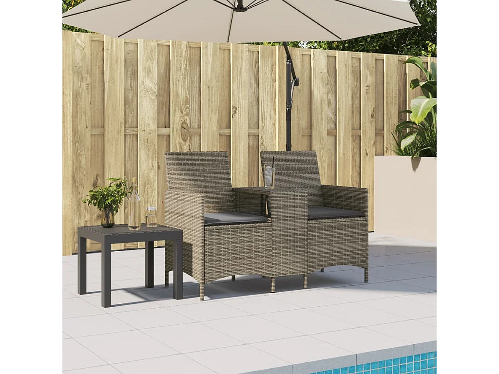 Canapé de jardin 2 places avec table et coussins résine tressée