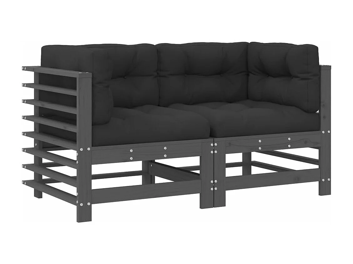 Ecksofas mit Kissen 2 Stk. Grau Massivholz Kiefer