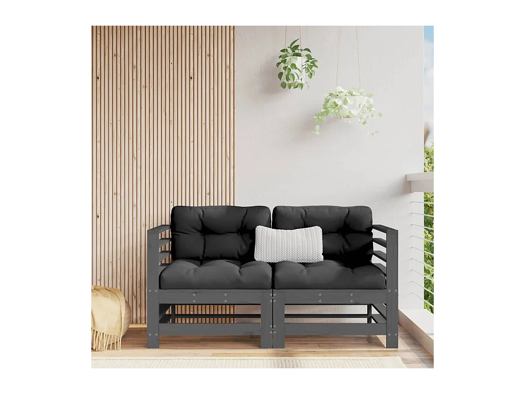 Ecksofas mit Kissen 2 Stk. Grau Massivholz Kiefer