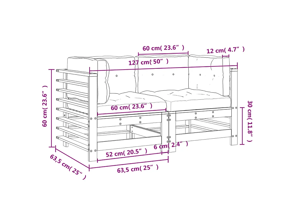 Hoekbanken 2 st met kussens massief grenenhout grijs