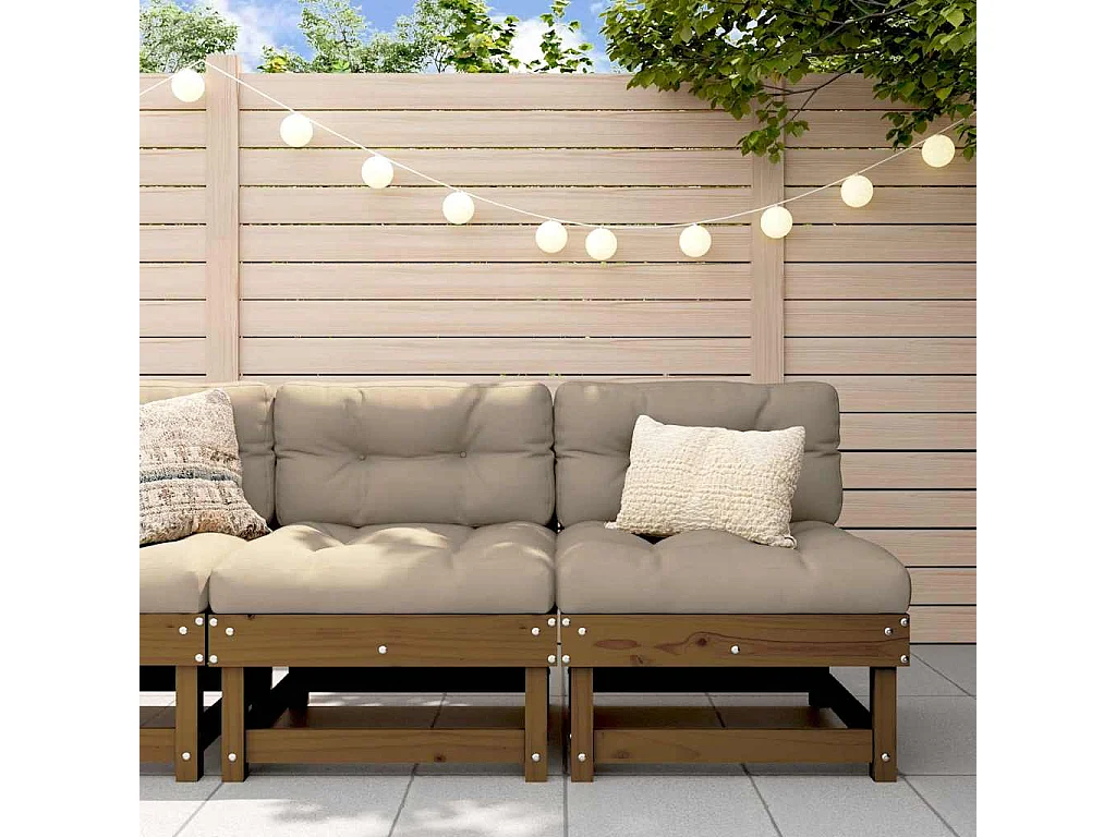 Mittelsofas mit Kissen 2 Stk. Honigbraun Massivholz Kiefer