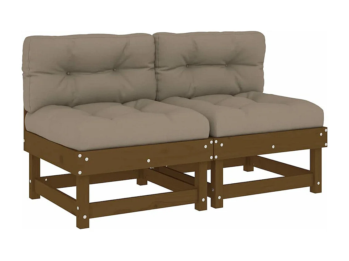 Mittelsofas mit Kissen 2 Stk. Honigbraun Massivholz Kiefer