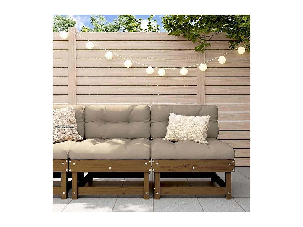 Mittelsofas mit Kissen 2 Stk. Honigbraun Massivholz Kiefer