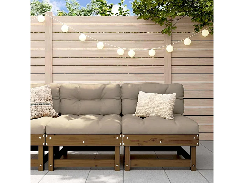 Mittelsofas mit Kissen 2 Stk. Honigbraun Massivholz Kiefer