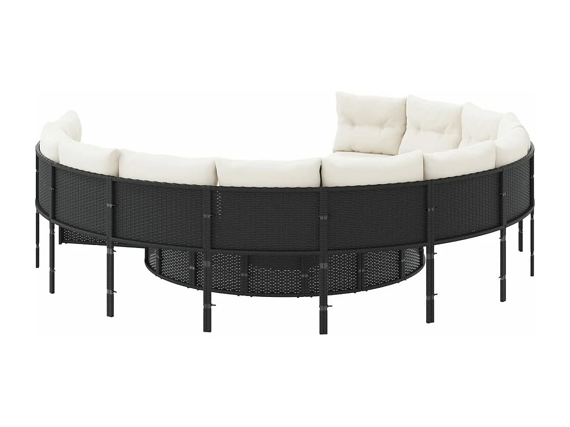Gartensofa mit Kissen Rund Schwarz Poly-Rattan