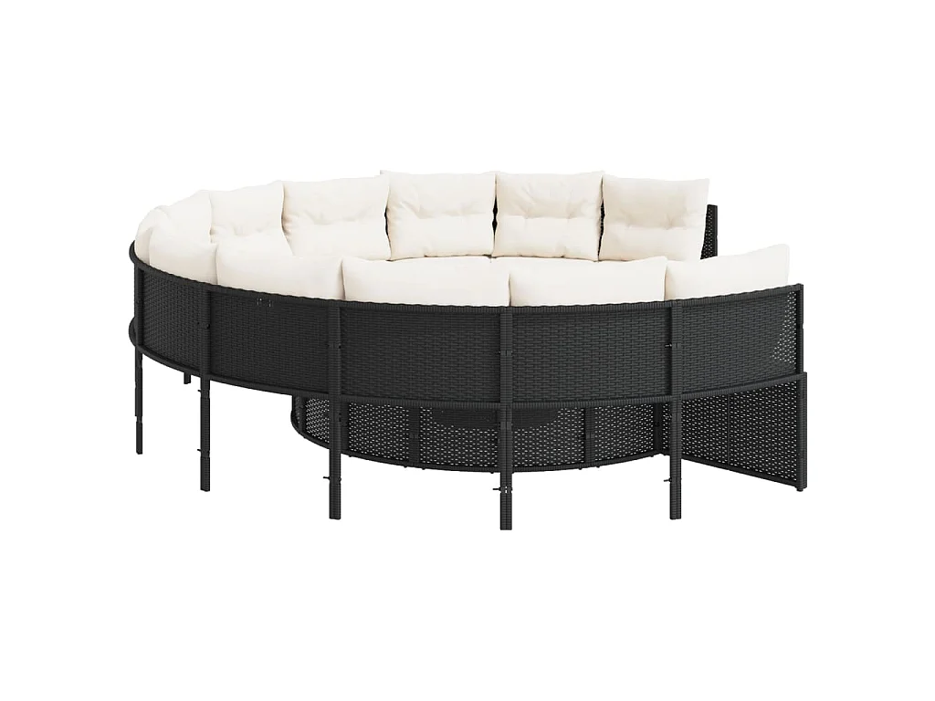 Tuinbank met kussens rond poly rattan zwart