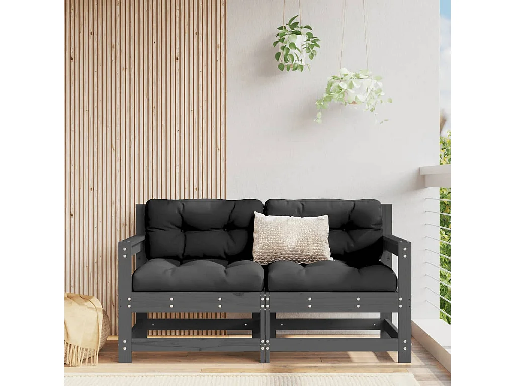 Garten-Ecksofas 2 Stk. Grau Massivholz Kiefer