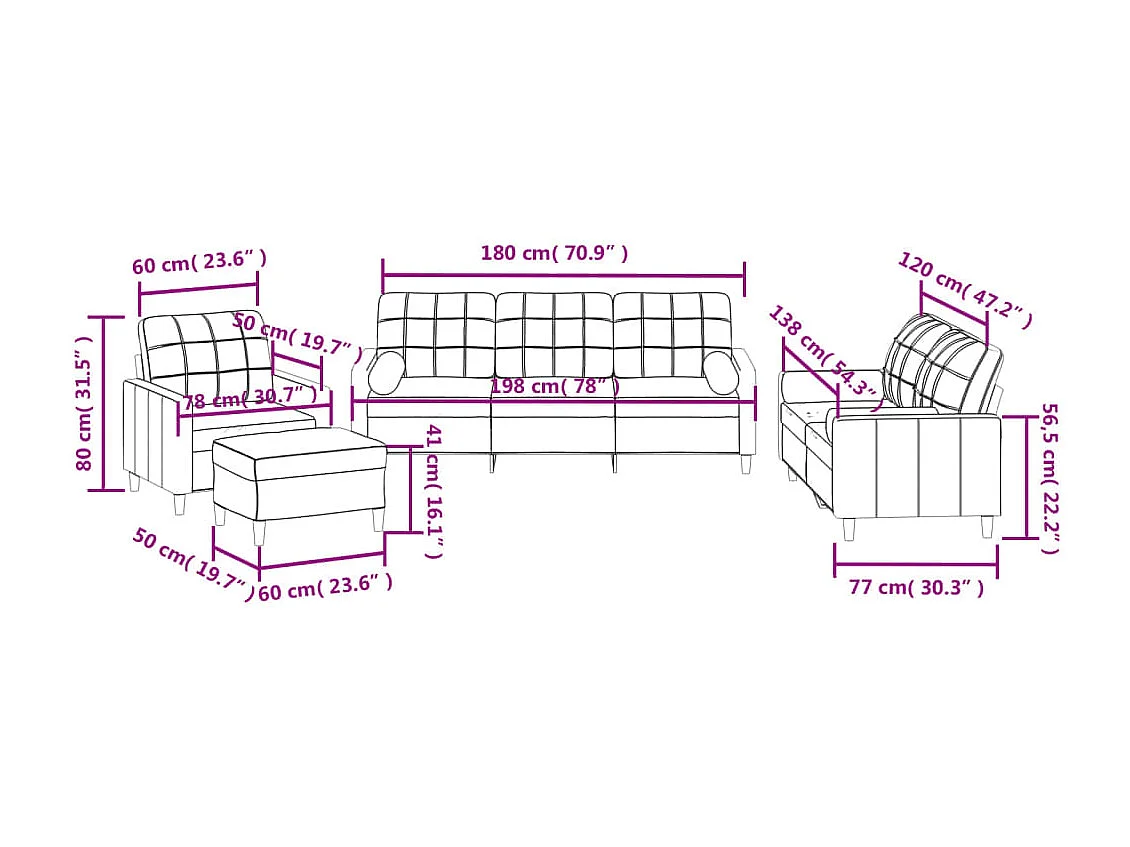 Ensemble de canapés 4 pcs avec coussins crème tissu