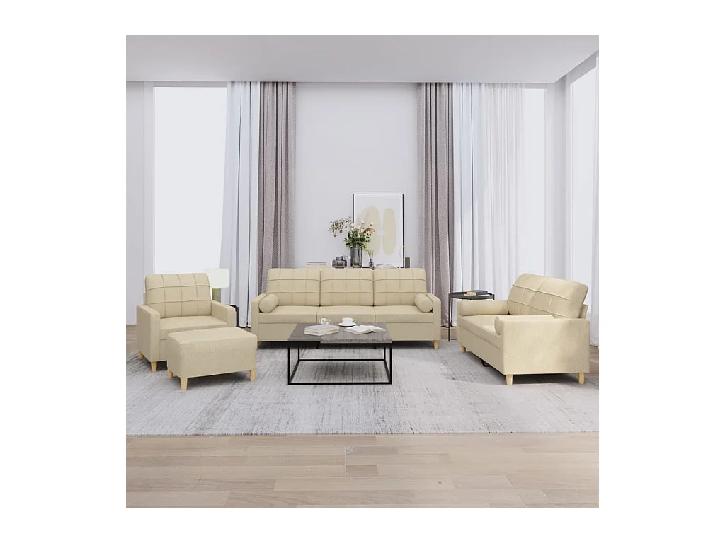 4-delige Loungeset met kussens stof crèmekleurig