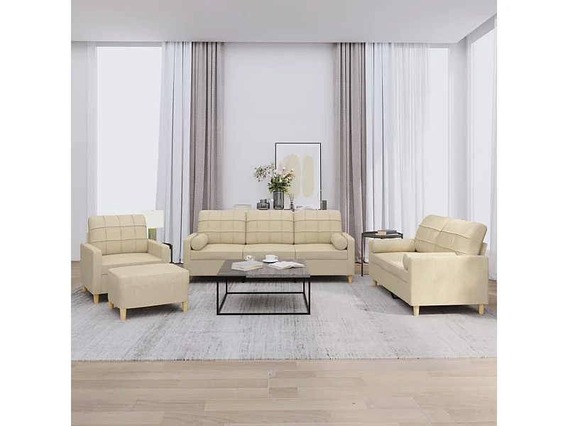 Ensemble de canapés 4 pcs avec coussins crème tissu